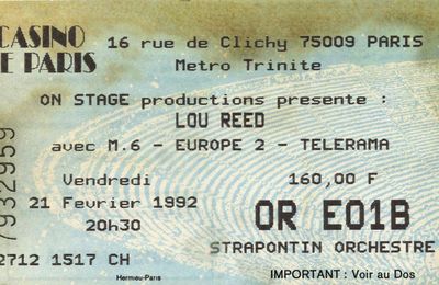 Lou Reed - Vendredi 21 Février 1992 - Casino de Paris (Paris)