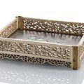 A fine carved ivory and hardwood tray with mother-of-pearl inlays and gold mounts, China, Qianlong period