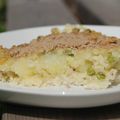 Gratin de poisson et purée de pommes de terre, petits pois sans gluten ni produits laitiers