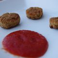 croquette de poulet olive, coulis tomate poivron