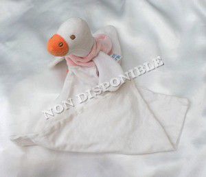 Doudou Peluche Oie Rose Blanc Mouchoir Sucre D'Orge