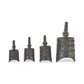 A set of four archaic bronze ritual 'dragon' bells, Warring States period (475-221 BC)