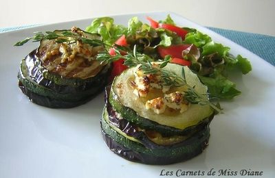 Millefeuilles d'aubergines et de courgettes au chèvre, sans gluten