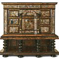 A tortoiseshell, ebony, ebonised and ivory cabinet applied with paintings on glass, Neapolitan or Spanish, mid 17th century