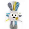 Doudou attache tétine lapin gris bleu jaune