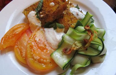 Indian fish with raita and zucchini salad