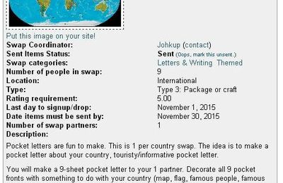 Je participe ! Swap-bot : My country Pocket Letter - Sent