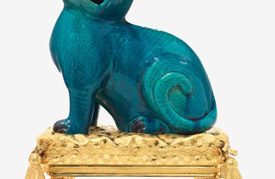 A Louis XV Ormolu-mounted Chinese Turquoise-Glazed Porcelain Cat, The Porcelain Qianlong (1736-1795), The mounts second half 18t