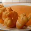 Velouté de patates douces aux crevettes marinées