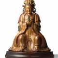 A large gilt-lacquered bronze figure of the Goddess of the Morning Clouds, Bixia Yuanjun, Late Ming Dynasty