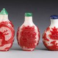 Three glass snuff bottles with overlay decoration. Late Qing/Early Republican Period