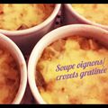 Soupe oignons/crozets gratinée au cantal