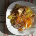 Salade de pommes de terre tièdes, thon germon, riz, poivron jaune et oignon rouge