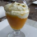 Crème de mangue à l'ananas, mousse au chocolat blanc au combava, fruit de la passion