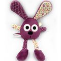 Doudou lapin violet blanc