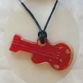 Pendentif Guitare Rouge Soave Or Verre Soufflé Style Murano 