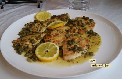 Piccata de poulet au citron et aux câpres, inspiré par Un déjeuner de soleil