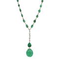 Emerald, natural pearl and diamond necklace