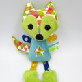 Doudou renard rembourré bleu vert jaune