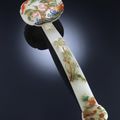 A superb imperial hardstone-embellished white jade ruyi sceptre, Qing dynasty, 18th-19th century