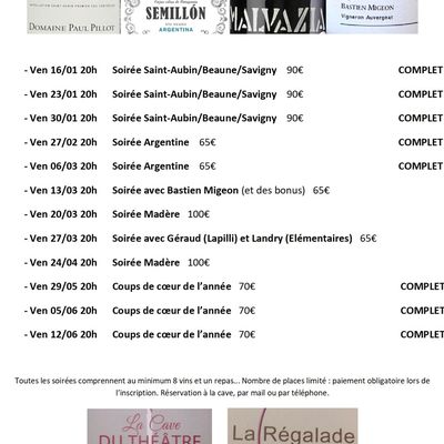Programme Soirées Dégustation et Sommaire des Comptes rendus