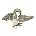 Antique Silver, Gold, Natural Pearl and Diamond Bird Brooch