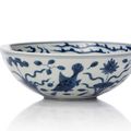 A blue and white 'Lotus and fish' bowl, Jiajing mark and period (1522-1566)