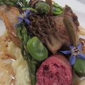 Agneau et Saucistres aux légumes de printemps sur mousseline de pommes de terre