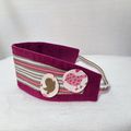 Bandeau de Cheveux pour Fille Velours Côtelé Fuchsia, Rayures et Oiseaux !!