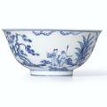 A fine and rare blue and white Chenghua-style 'Landscape' bowl, Mark and period of Kangxi (1662-1722)