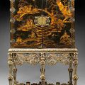 A George III export lacquer cabinet on later silver gilt stand, cabinet late 18th century, stand 20th century 