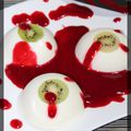 P'tits yeux de dragon (panna cotta noix de coco et chocolat blanc, coulis framboises)