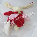 Doudou Peluche Lapin Blanc Rose Rouge Broderie Fleur Mouchoir Blanc BabyNat'