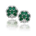 A pair of emerald and diamond ear clips, by Bulgari