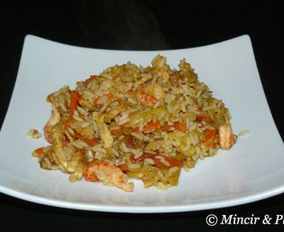 Wok de poulet et ecrevisses au curry (9 PP)