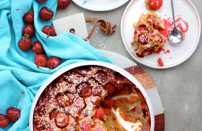 Clafoutis aux cerises, rose & gingembre