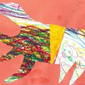 Atelier avec Maïa Barjonet (8 ans et demi) poissons camouflage (pastels gras et découpage/collage) 27 juil 2011