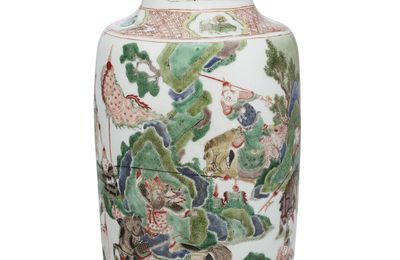 A famille-verte rouleau vase, Kangxi period (1662-1722)