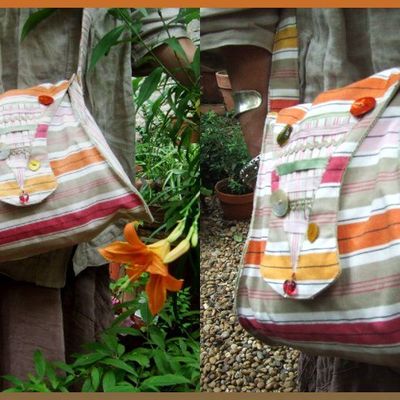 Sac bandoulière coton raillé boutons