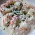 Scampi (ou gambas) à la crème d’ail et au Riesling