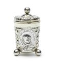 A mid 17th century German silver and parcel-gilt covered beaker on three ball feet by Franz Finsinger, Leipzig