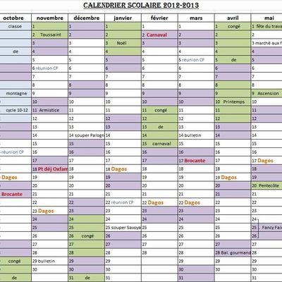 Calendrier scolaire 2012-2013