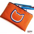 Grosse trousse écolier " Chat " originale orange applique 3 chats superposés bleu blanc orange zip POP 