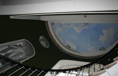 Michael Dillon. Staircase painted with trompe l'oeil grisaille niches and sky; Co Meath, Ireland, 2010
