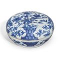 A blue and white 'bird and flower' sectioned box and cover, Wanli mark and period (1573-1619)