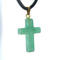 PENDENTIF CROIX AVENTURINE VERTE 9 - ATTACHE DOREE 