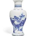 A blue and white 'Deer and Crane' baluster vase, Qing dynasty, Kangxi period (1662-1722)