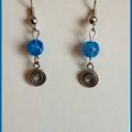  [BO76] Boucles d'oreilles perles Millefiori bleues + pampilles spirales (D)