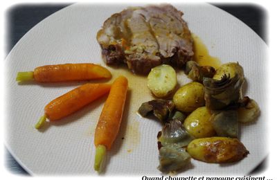 RÔTI DE VEAU, PETITES RATTES ET ARTICHAUTS VIOLETS