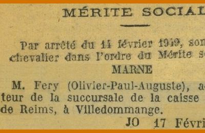 Jeudi 17 Février 1949 Olivier FERY Chevalier du Mérite social